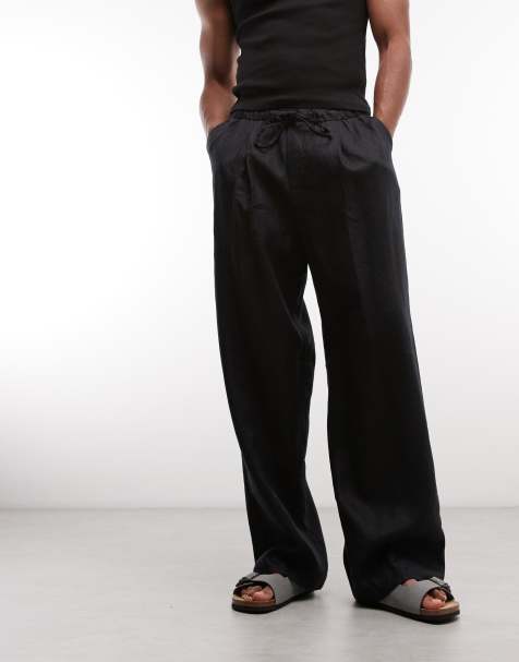 Weekday pull on linen trousers in black exclusive to ASOS 