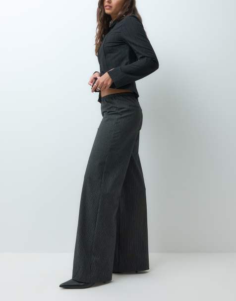 Weekday pull on pants in black pinstripe - view 1