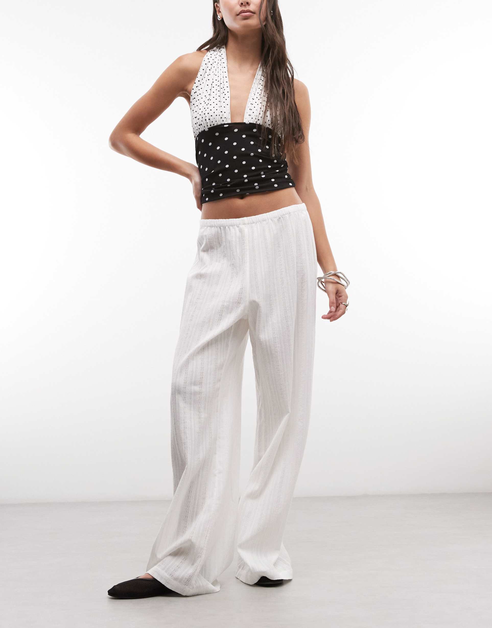 weekday pull on textured cotton pants in ecru