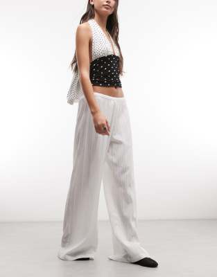 Weekday Pull On Textured Cotton Pants In White