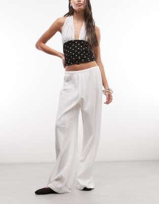 Weekday pull on textured cotton trousers in ecru