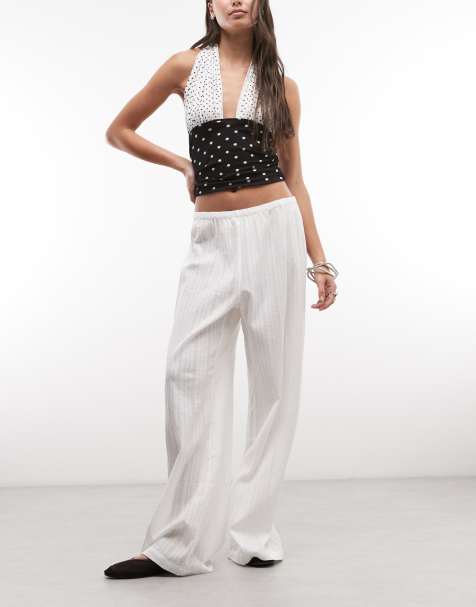 Weekday pull on textured cotton trousers in ecru - view 1