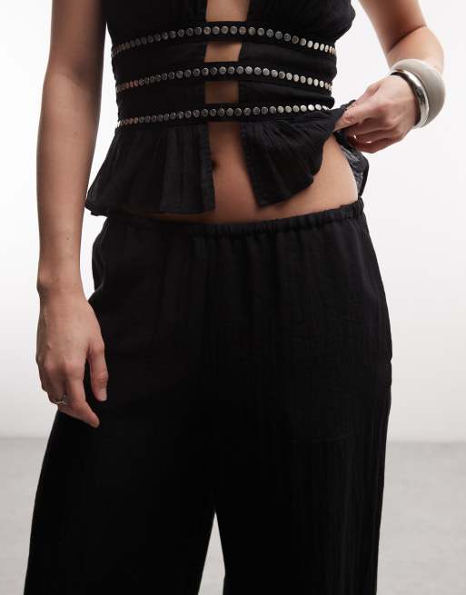 Weekday pull on wide leg crinkle pants in black, 3 of 5
