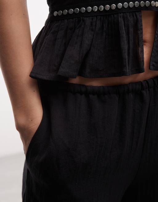 Weekday pull on wide leg crinkle pants in black, 4 of 5