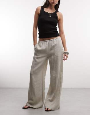 Weekday pull on wide leg crinkle pants in light beige