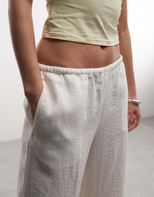Weekday pull on wide leg crinkle trousers in white exclusive to ASOS, 3 of 5