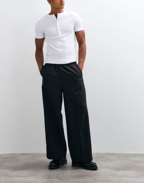 Weekday pull on wide leg tailored pants in black - view 1
