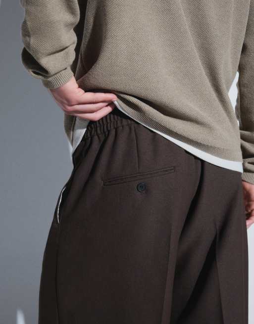Weekday pull on wide leg tailored pants in dark brown, 5 of 5