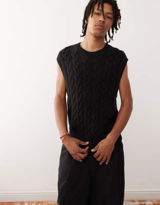 Weekday - Pull sans manches en maille torsadée - Noir