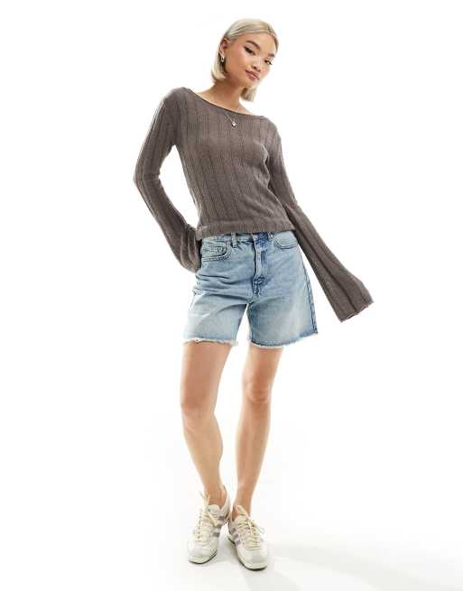 Weekday - Pull slim semi-transparent avec manches évasées - Taupe - Exclusivité ASOS, 3 de 4