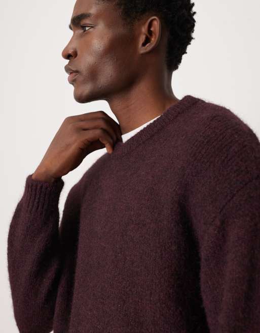 Weekday – Pullover aus Wollmix in burgunderrot meliert, 5 von 5