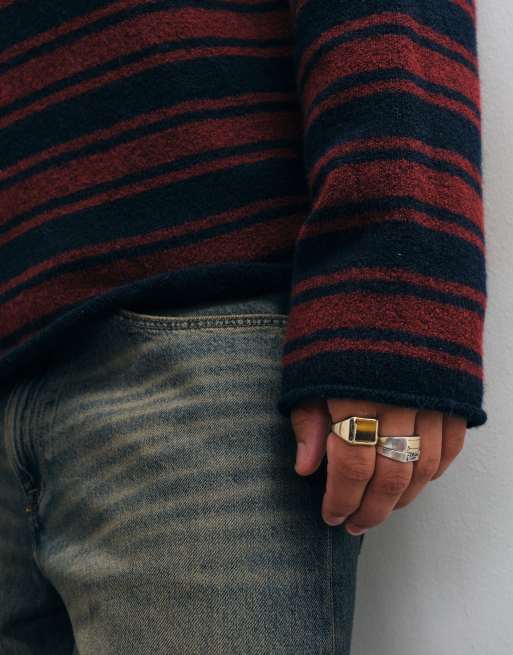 Weekday Pullover in Boxy-Passform mit Streifen in Marineblau und Rot, 2 von 5