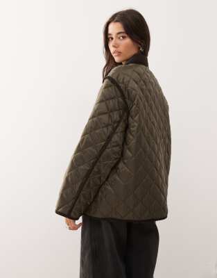Weekday Quilted Jacket With Contrast Collar In Brown