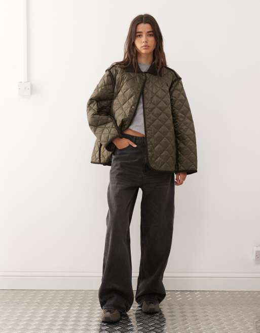 Weekday quilted jacket with contrast collar in dark brown