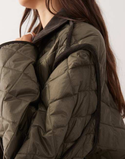 Weekday quilted jacket with contrast collar in dark brown