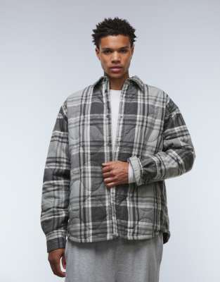 Weekday Weekday quilted overshirt in grey check