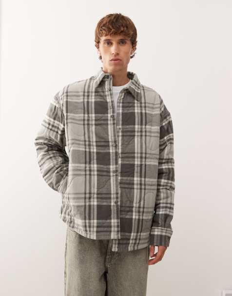 Weekday quilted overshirt in grey check - view 1