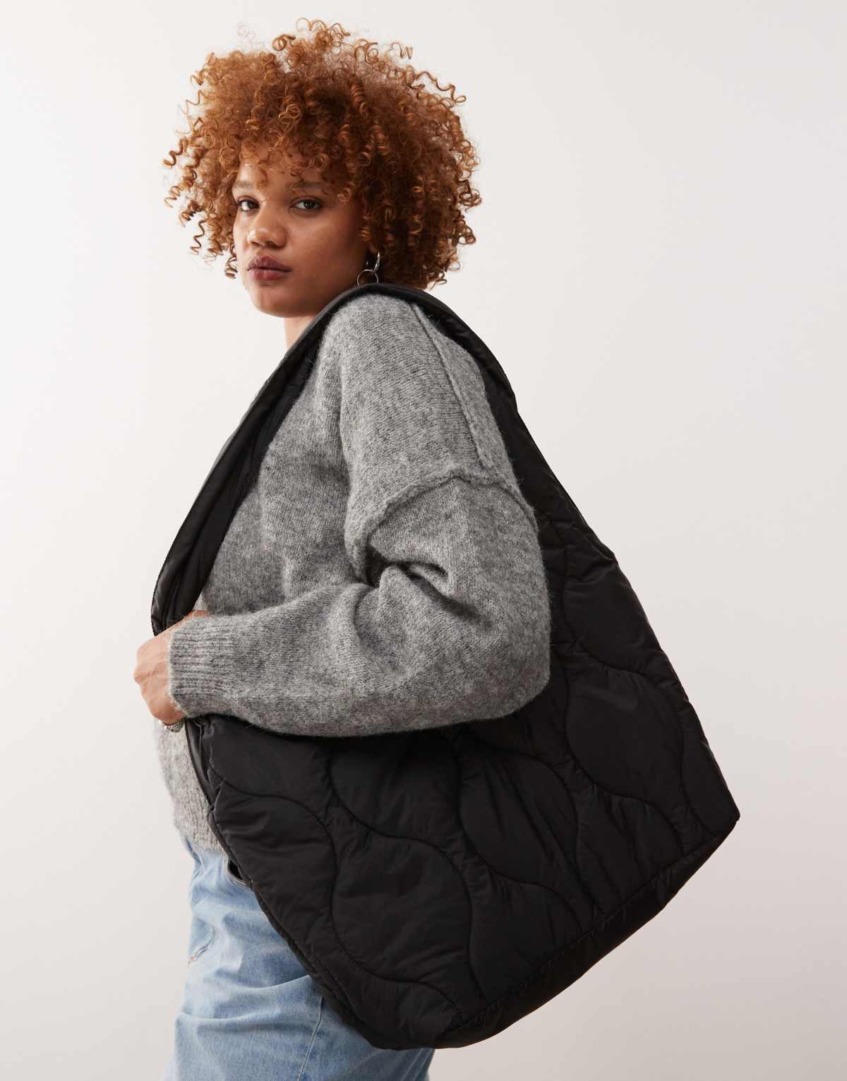 Weekday quilted tote bag in black
