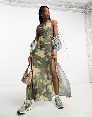 Weekday Quinn satin maxi dress in texture print-Multi