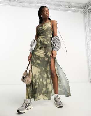 Weekday Quinn satin maxi dress in texture print