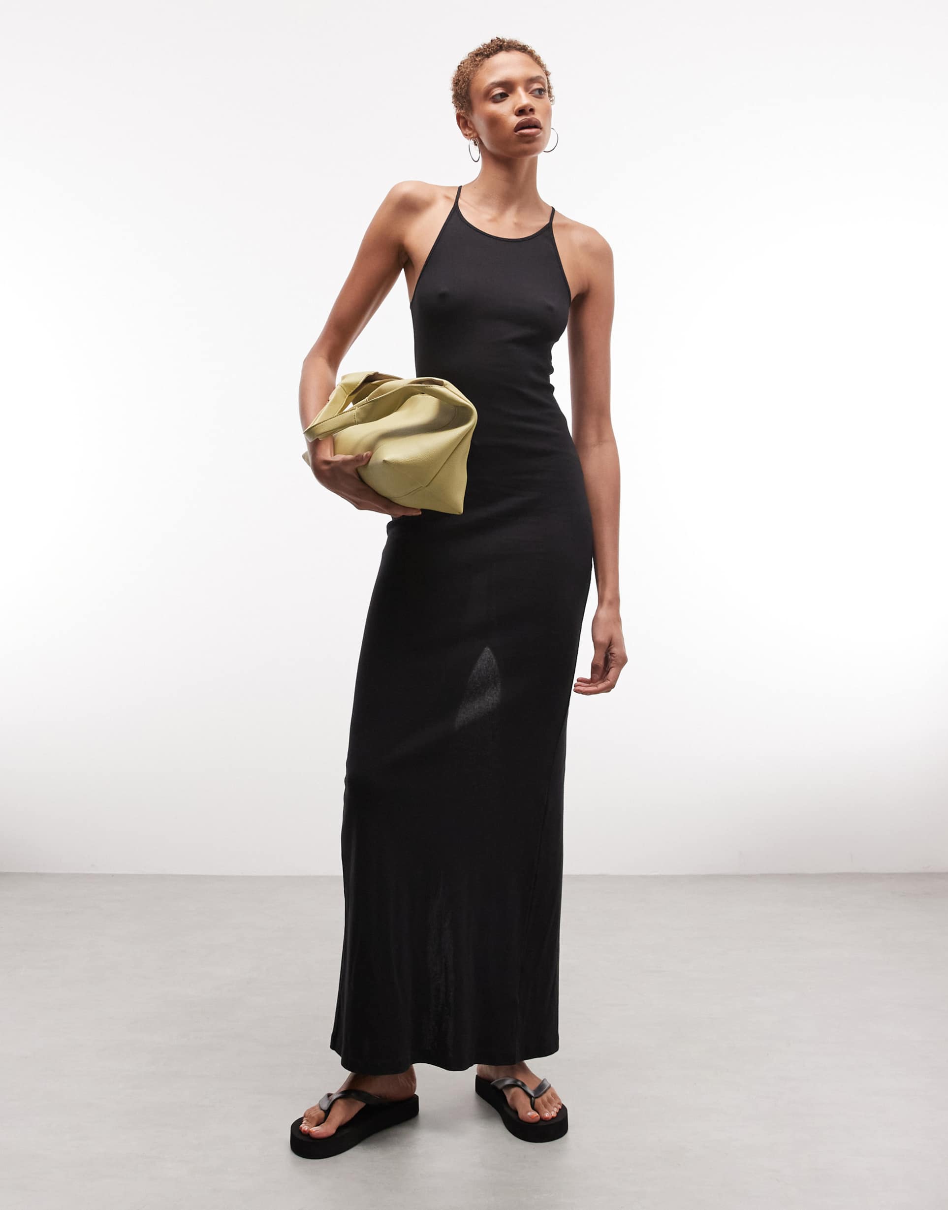 weekday racer back maxi dress in black