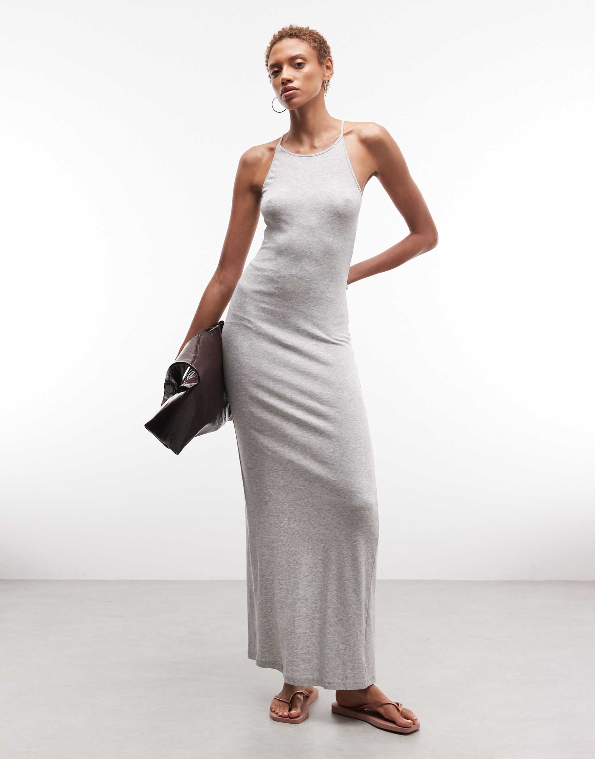 weekday racer back maxi dress in heather gray