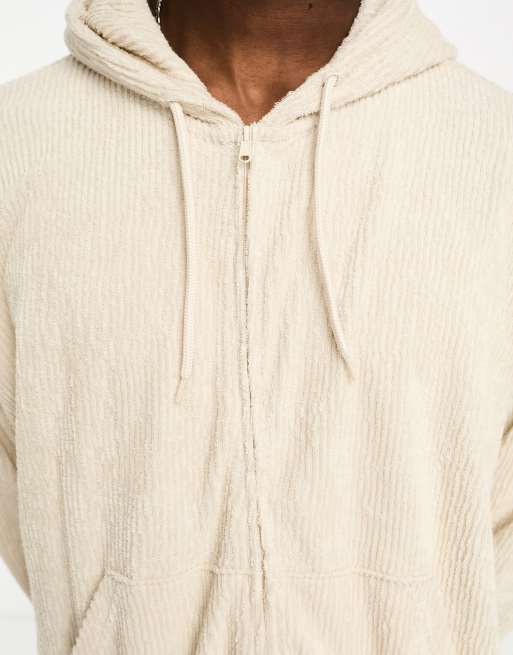 Weekday Rafael slouchy terry zip through hoodie in light beige