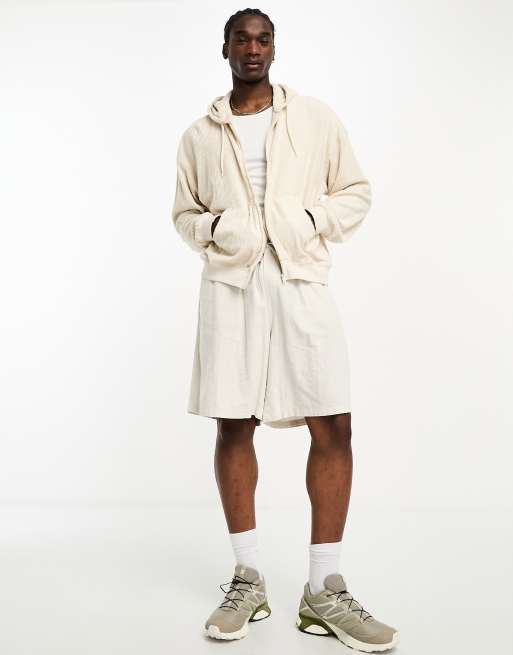 Weekday Rafael slouchy terry zip through hoodie in light beige