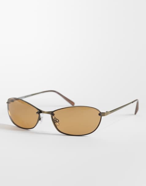 Weekday – Rahmenlose, ovale Sonnenbrille in Messing - view 1