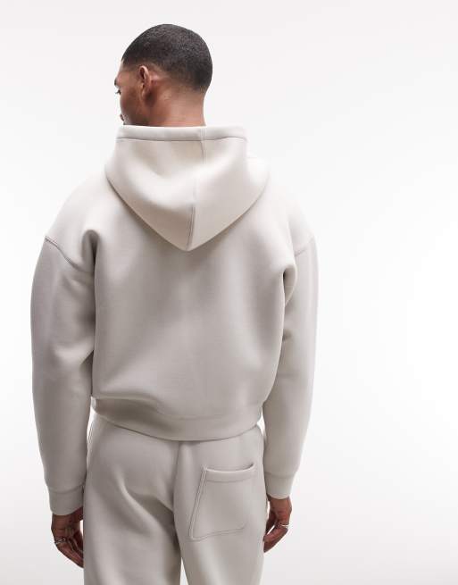 Weekday - Råhvid oversized hættetrøje med lynlås i scuba-lignende stof - Del af sæt, 5 af 5