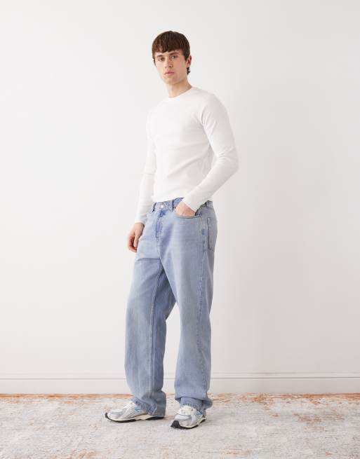 Weekday - Råhvid ribstrikket T-shirt med lange ærmer i Slim Fit, 2 af 5
