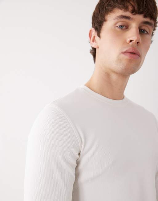 Weekday - Råhvid ribstrikket T-shirt med lange ærmer i Slim Fit, 5 af 5