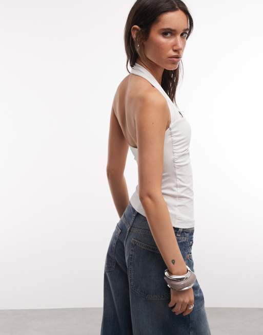 Weekday - Råhvid top med halterneck i slim fit, 3 af 4