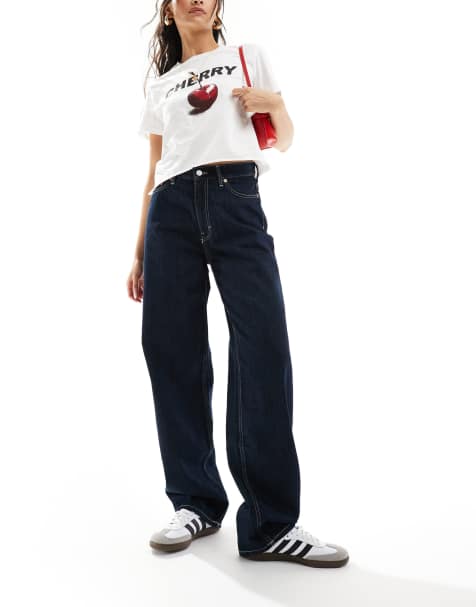 Weekday – Rail – Baggy-Jeans mit mittelhohem Bund in blauer Rinse-Waschung - view 1