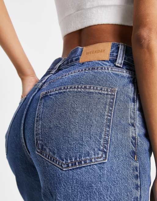 Weekday – Rail – Gerade geschnittene Baumwoll-Jeans im Stil der 90er in mittlerer Waschung - MBLUE, 3 von 4
