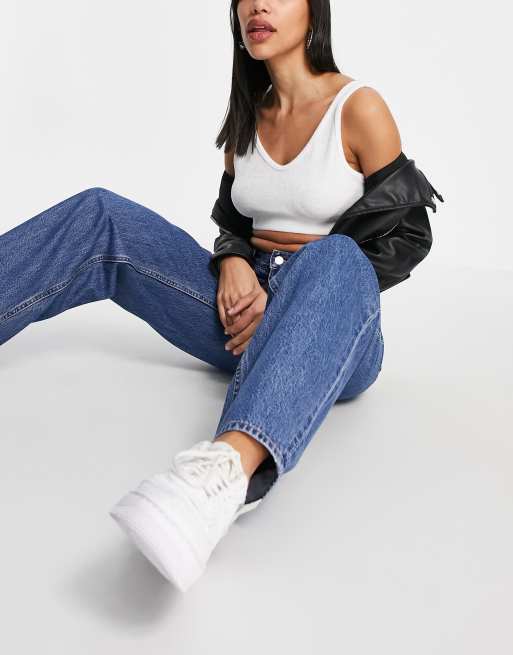 Weekday – Rail – Gerade geschnittene Baumwoll-Jeans im Stil der 90er in mittlerer Waschung - MBLUE, 4 von 4