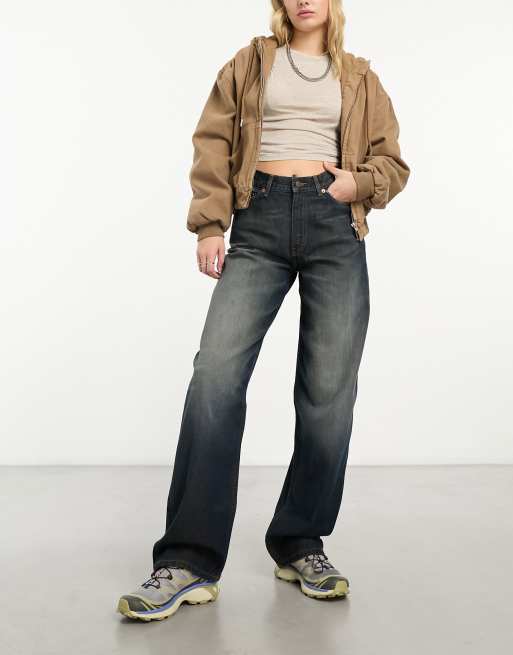 Weekday – Rail – Gerade und lässig geschnittene Jeans in sumpfblauer Waschung mit mittelhohem Bund