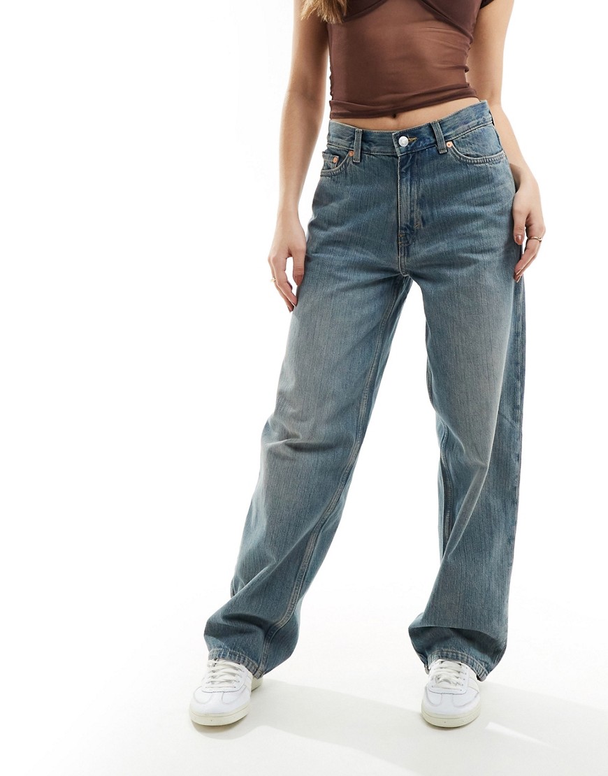 Weekday Rail High Waist Loose Fit Straight Leg Jeans In Trove Blue