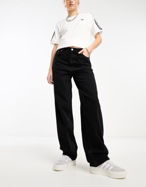 Weekday - Rail - Jeans ampi dritti a vita medio-alta neri - view 1