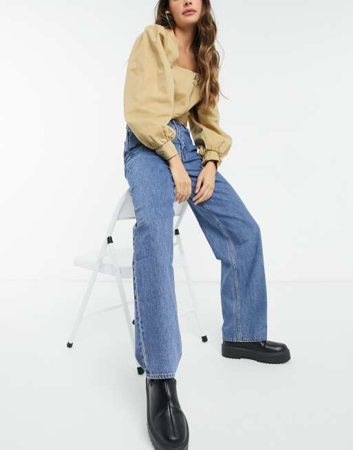 Weekday - Rail - Jeans met rechte pijpen en hoge taille van katoen in jaren 90-blauw - MBLUE