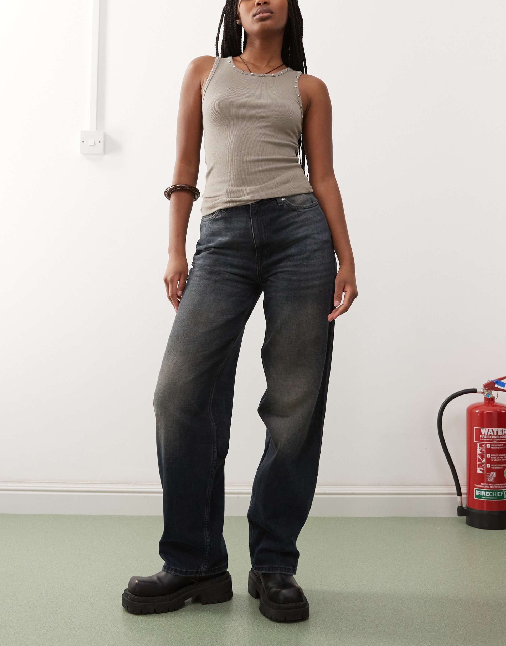 weekday rail mid rise baggy fit jeans in deep ocean blue