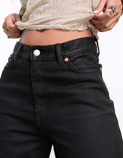 Weekday Rail mid waist loose fit straight leg coated jeans in