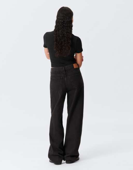 Weekday Rail mid waist loose fit straight leg jeans in black