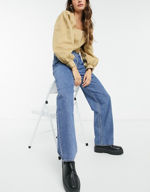 Weekday Rail organic cotton high waist straight leg jeans in 90's blue