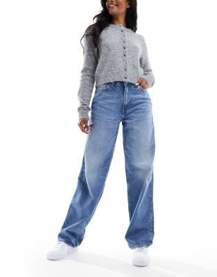 Weekday - Rail - Weite Jeans in Seventeen-Blau mit mittelhohem Bund und geradem Schnitt