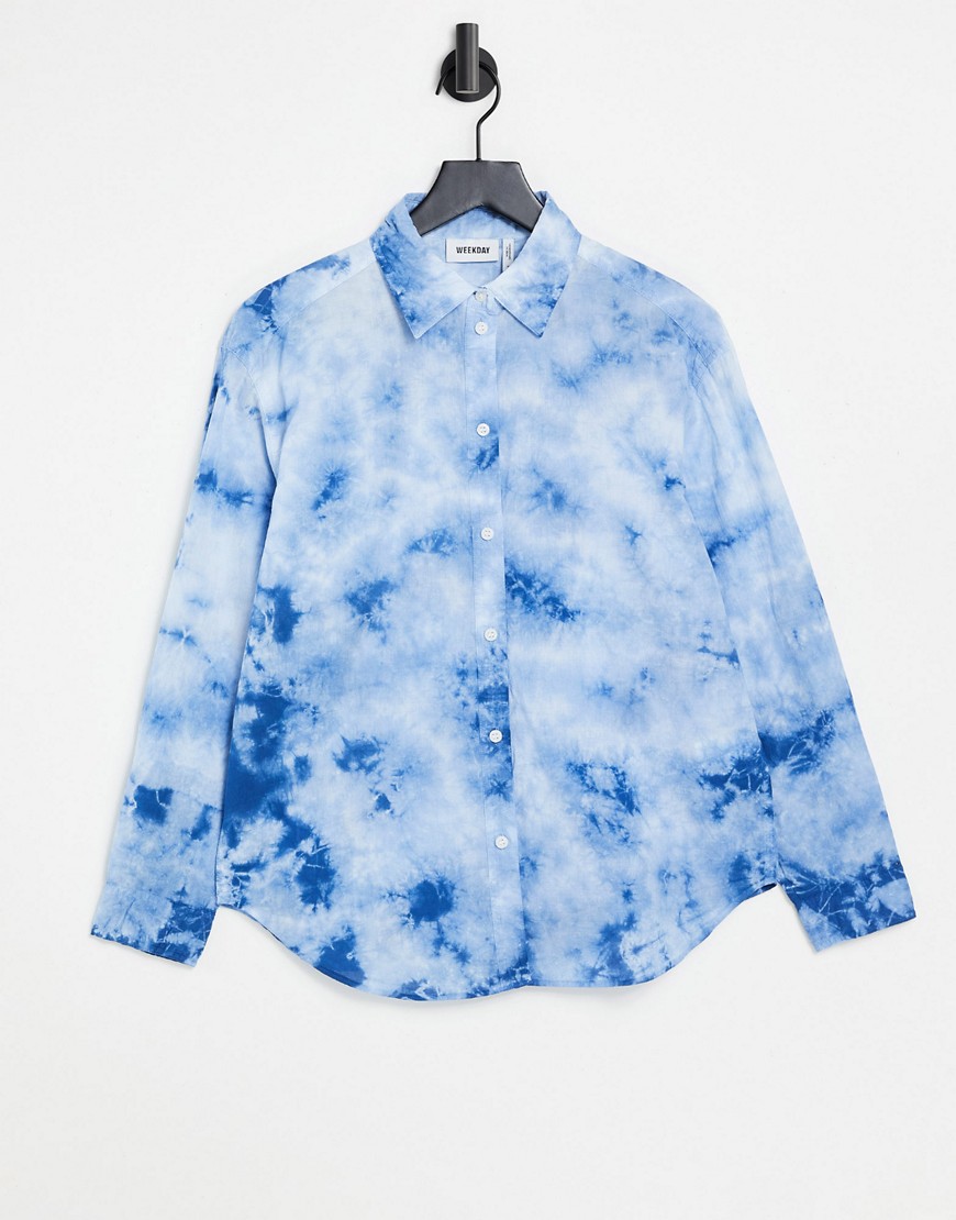 Weekday Ramsey organic cotton shirt in blue tie dye-Blues