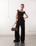 [Weekday] Weekday Raven scoop neck top with hook & eye detail in black pinstripe (part of a set) 42 Black pinstripe