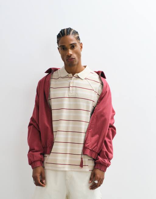Weekday - Recht gestreept poloshirt met naaddetail in rood en beige, 4 van 7