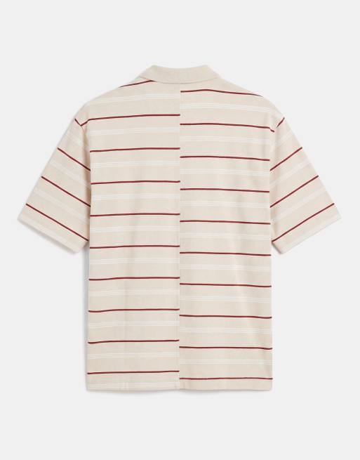 Weekday - Recht gestreept poloshirt met naaddetail in rood en beige, 7 van 7
