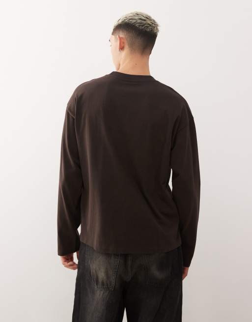 Weekday - Recht T-shirt met lange mouwen in bruin, 3 van 5